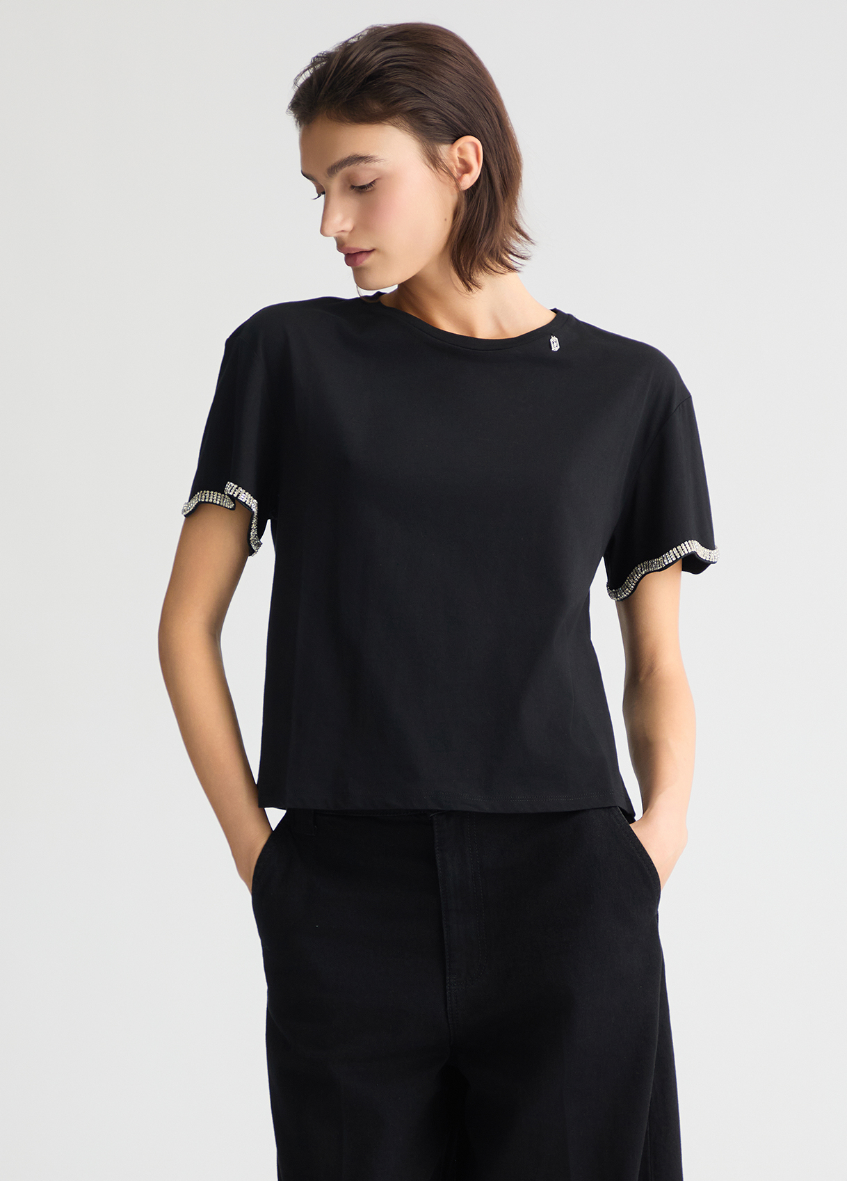 Liujo T-shirt in cotone con strass ecosostenibile WA5182JS90422222