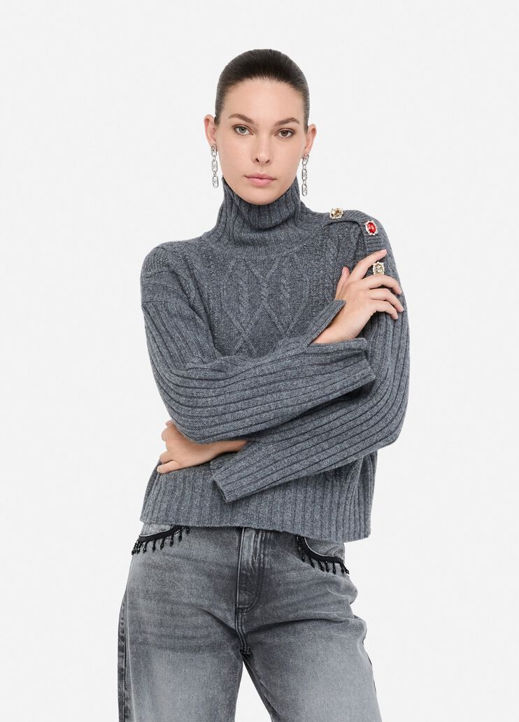 Liujo Dolcevita in lana con bottoni gioiello MF5425MS04002050