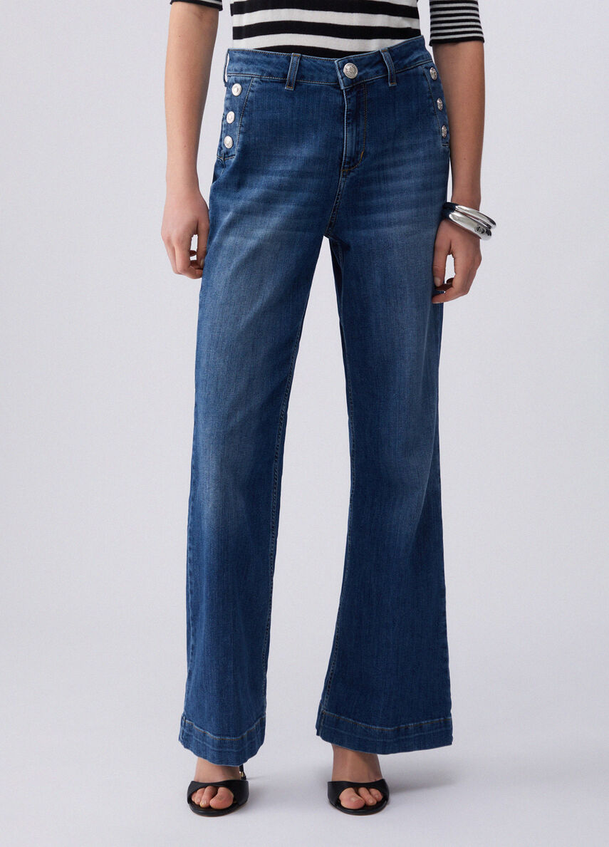 Liujo Jeans flare a vita alta con bottoni UA6162D027578988