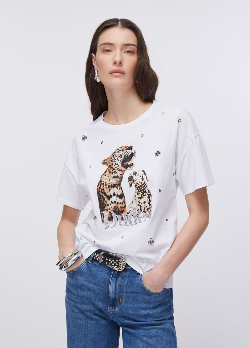 Liujo T-shirt con stampa e ricami gioiello WA6331JS904P9272