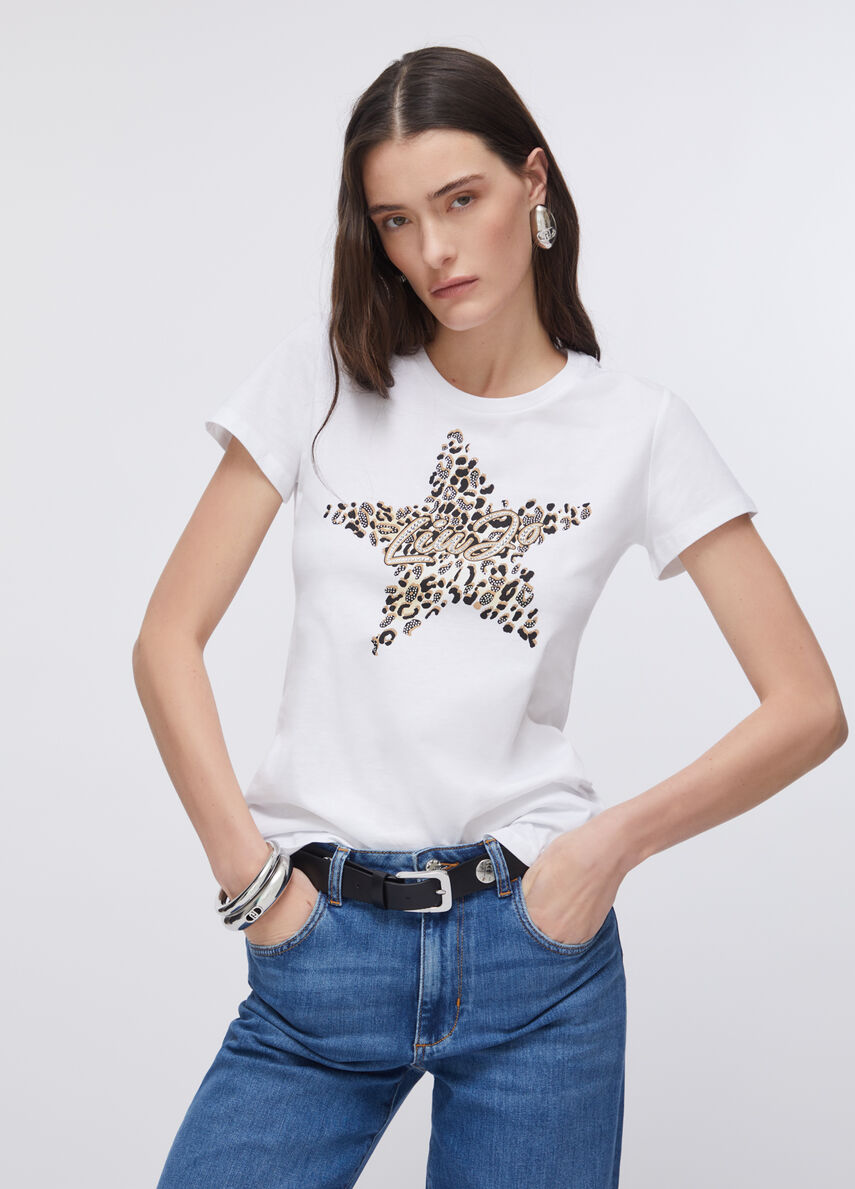 Liujo T-shirt con stampa e strass WA6493JS923P9656