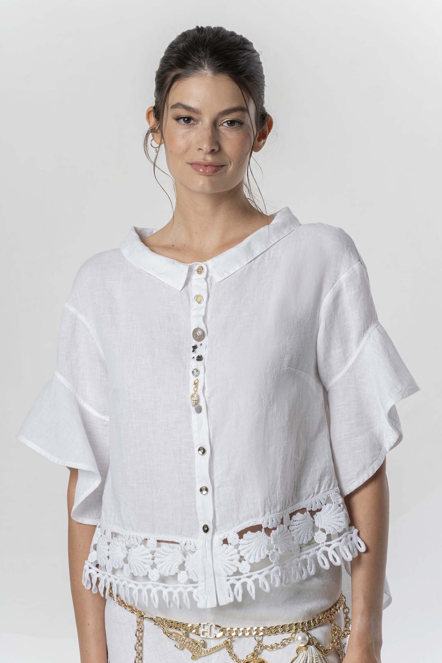 Elisa Cavaletti Camicia in lino pizzo EAP261098205