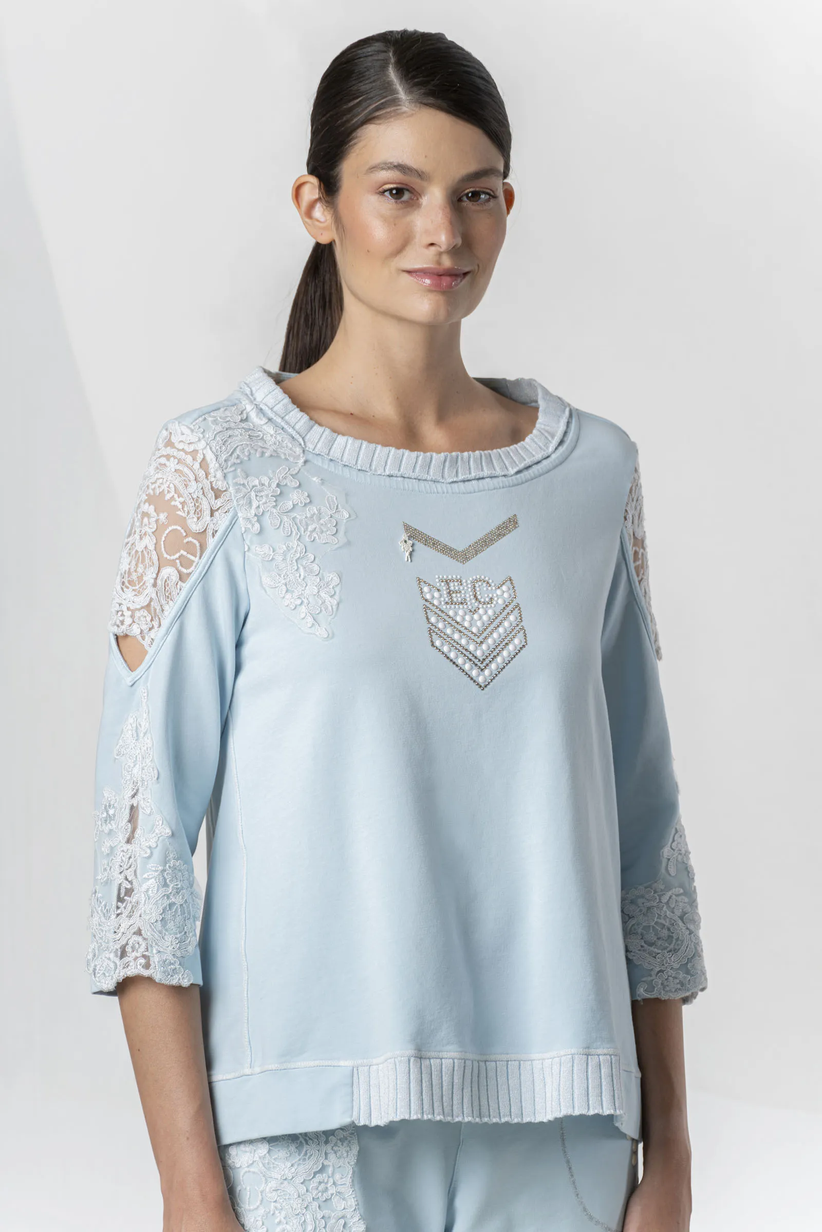 Elisa Felpa in cotone stretch con cristalli EAP265597201