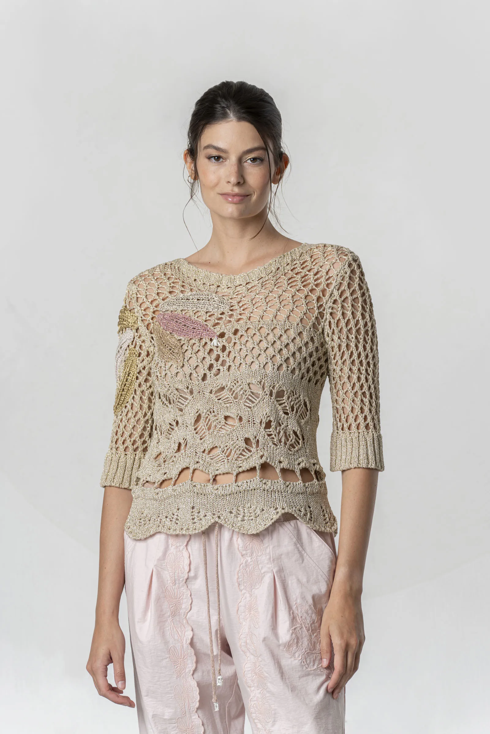 Elisa Maglia in lurex traforata con ricamo EJP264010901