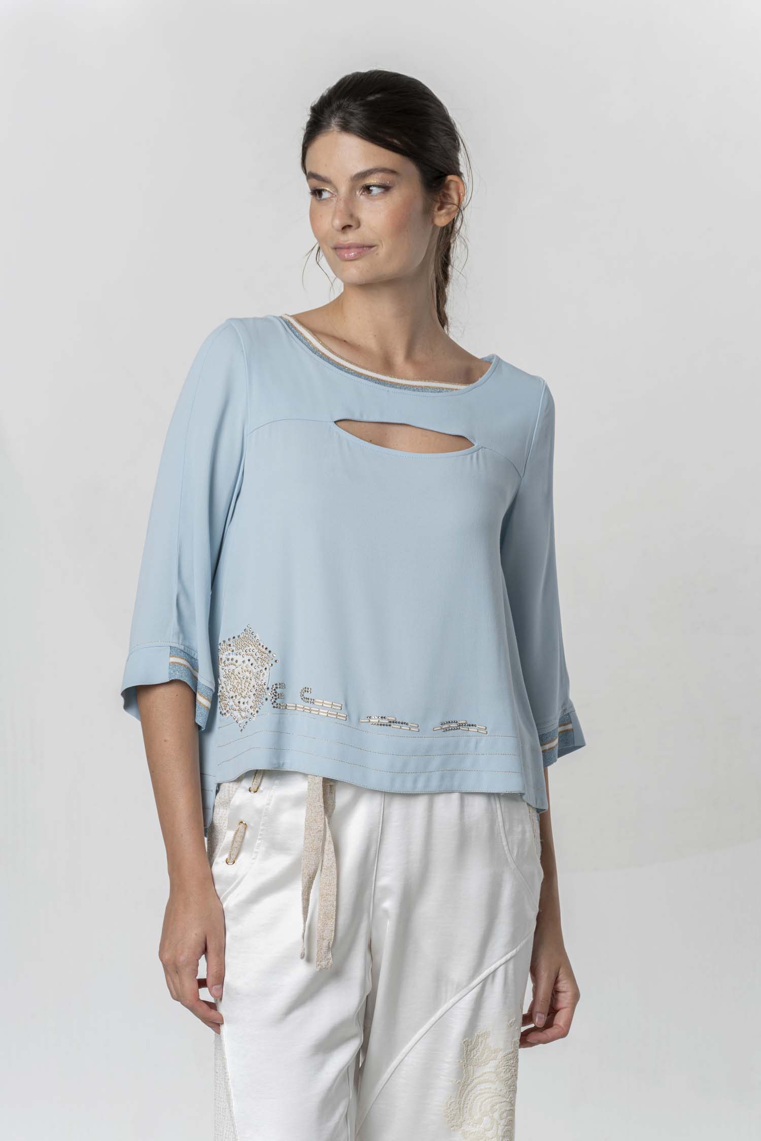 Elisa Cavaletti Blusa con cristalli e perle EJP265004607