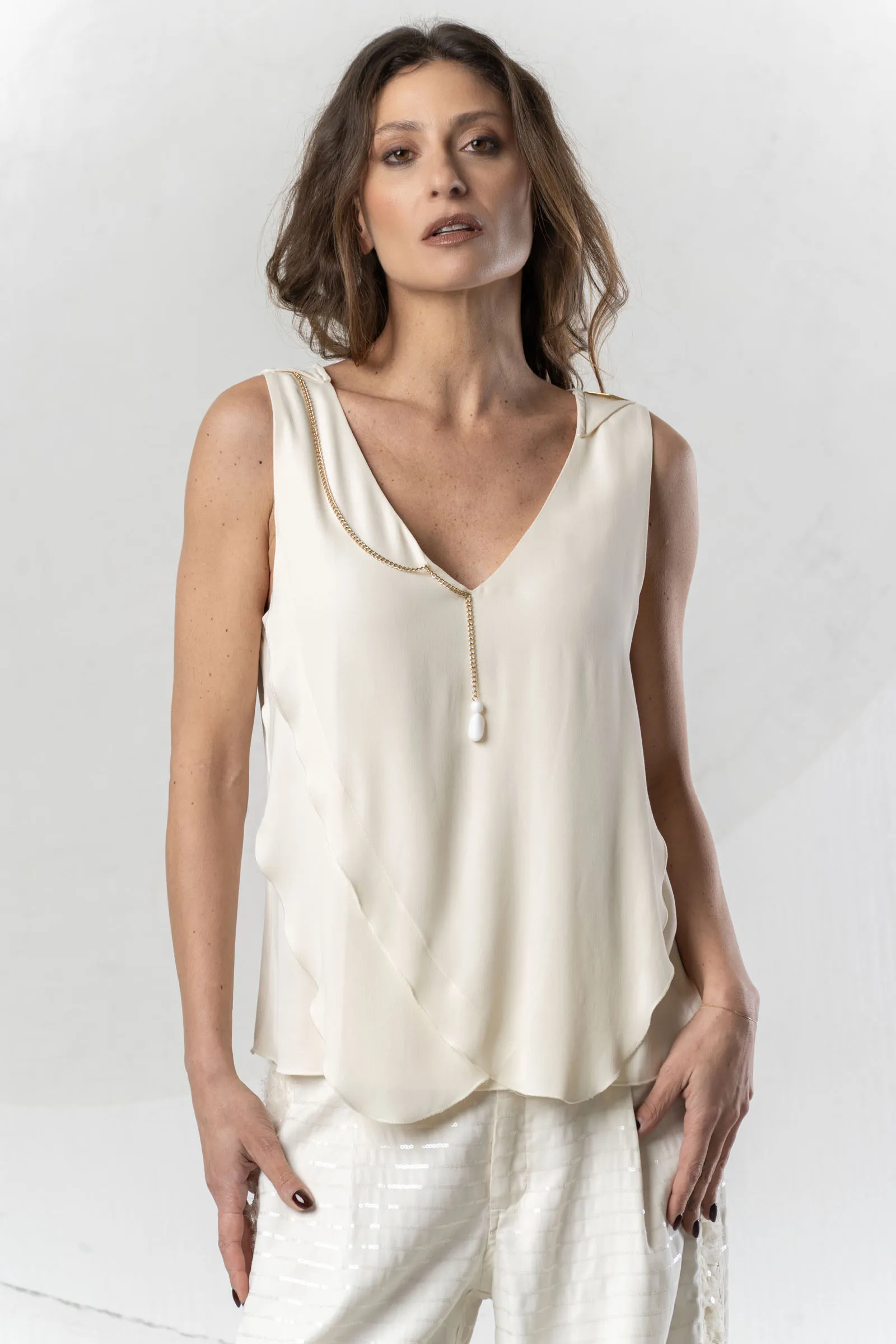 Elisa Cavaletti Top in georgette con gioiello EJP269017206