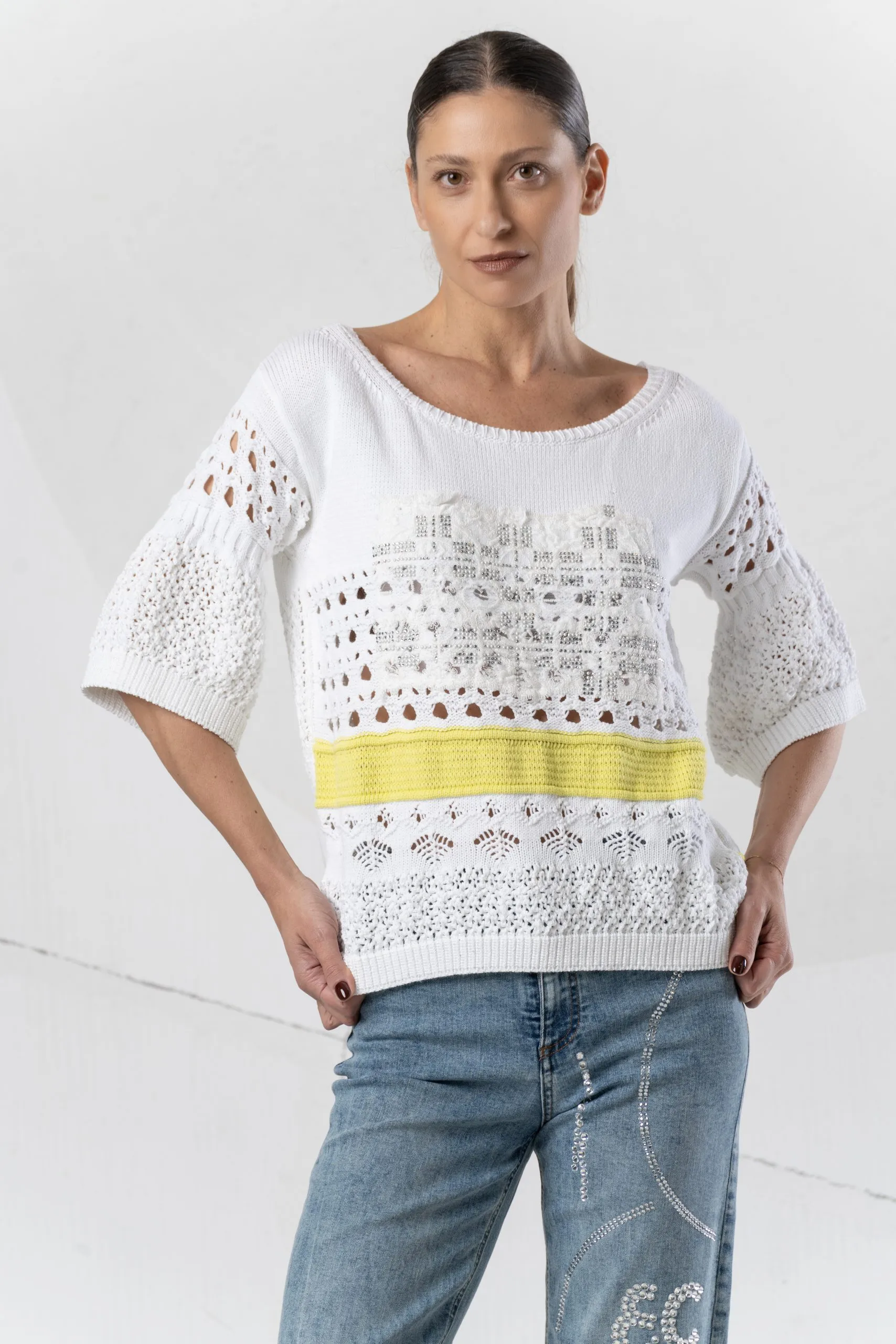 Elisa Maglia con pizzo, cristalli e perle ELP264034301