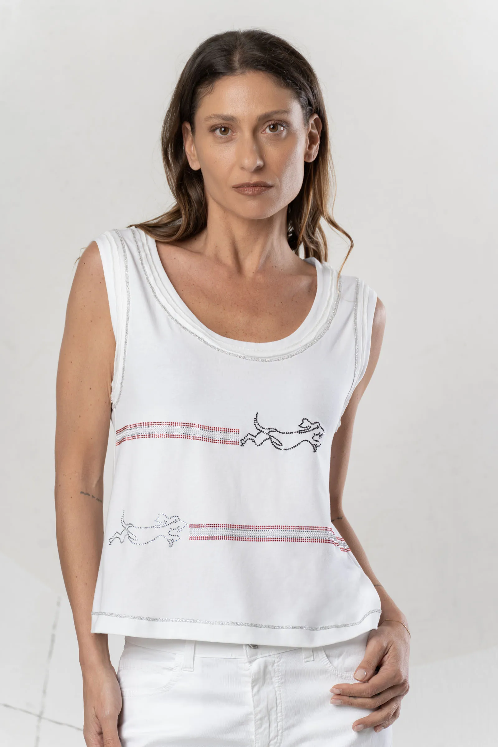 Elisa Cavaletti Top in cotone con cristalli ELP269023506