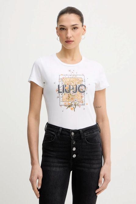 Liujo T-shirt con stampa e strass WA6493JS923P9604